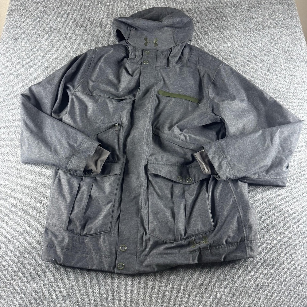 Under Armour ColdGear Jacket Mens XL Gray Hooded Ski Snow Insulated 207276